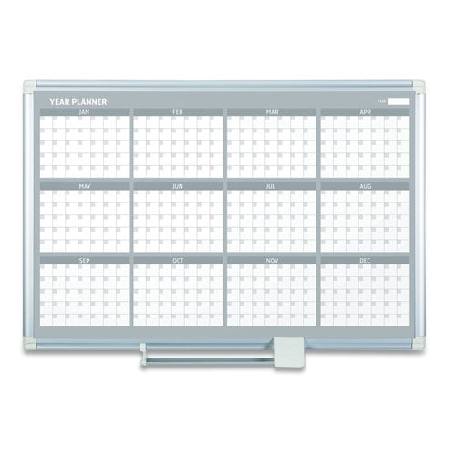 Magnetic Dry Erase Calendar Board, 12-month, 48 X 36, White Surface, Silver Aluminum Frame