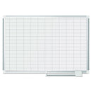 Gridded Magnetic Steel Dry Erase Planning Board, 1 X 2 Grid, 36 X 24, White Surface, Silver Aluminum Frame