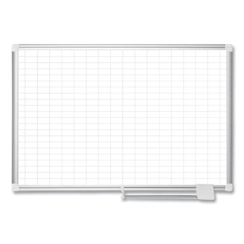 Gridded Magnetic Steel Dry Erase Planning Board, 1 X 2 Grid, 72 X 48, White Surface, Silver Aluminum Frame