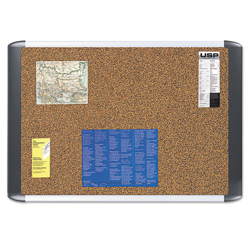 Tech Cork Board, 36 X 24, Tan Surface, Silver/black Aluminum Frame