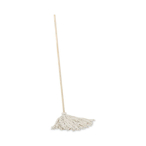 Handle/deck Mops, 16 Oz White Cotton Head, 48" Oak Wood Handle