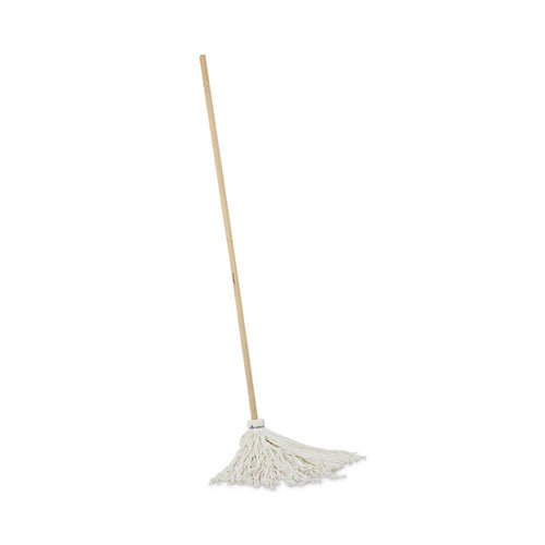 Handle/deck Mops, 16 Oz White Rayon Head, 48" Oak Wood Handle