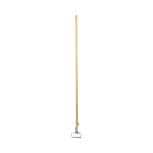 Spring Grip Metal Head Mop Handle For Most Mop Heads, Wood, 60", Natural