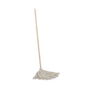 Cotton Deck Mop, 24 Oz White Cotton Head, 50" Wood Handle, 6/carton