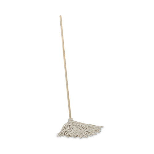 Cotton Deck Mop, 24 Oz White Cotton Head, 50" Wood Handle, 6/carton