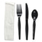 Four-piece Cutlery Kit, Fork/knife/napkin/teaspoon, Heavyweight, Black, 250/carton