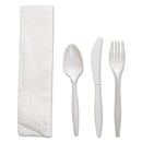 Four-piece Cutlery Kit, Fork/knife/napkin/teaspoon, White, Polypropylene, 250/carton