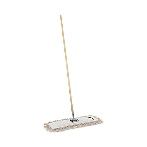 Cotton Dry Mopping Kit, 24 X 5 Natural Cotton Head, 60" Natural Wood Handle