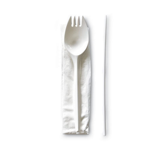 School Cutlery Kit, Napkin/spork/straw, White, 1000/carton