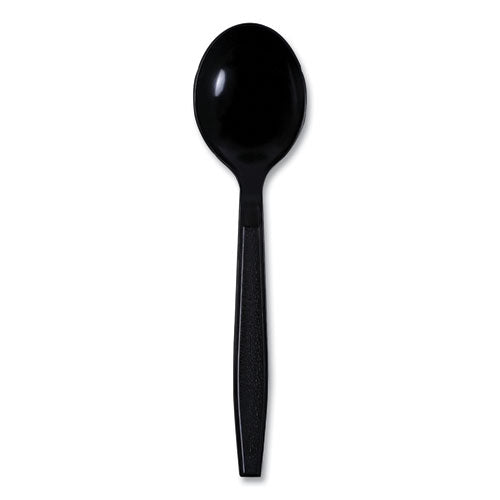 Heavyweight Wrapped Polypropylene Cutlery, Soup Spoon, Black, 1,000/carton