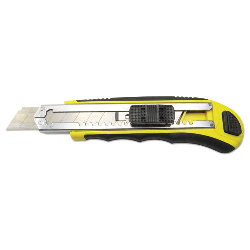 Rubber-gripped Retractable Snap Blade Knife, 4" Blade, 5.5" Plastic/rubber Handle, Black/yellow