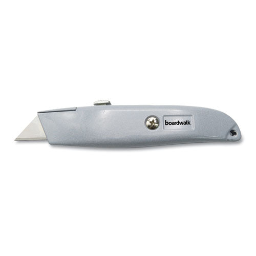 Retractable Metal Utility Knife, Retractable, 6" Die-cast Handle, Gray