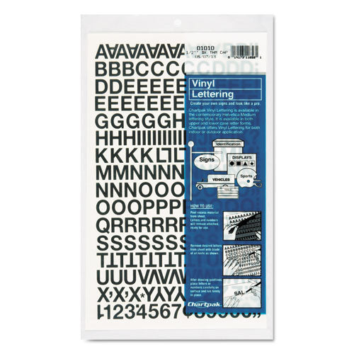 Press-on Vinyl Letters And Numbers, Self Adhesive, Black, 0.5"h, 201/pack