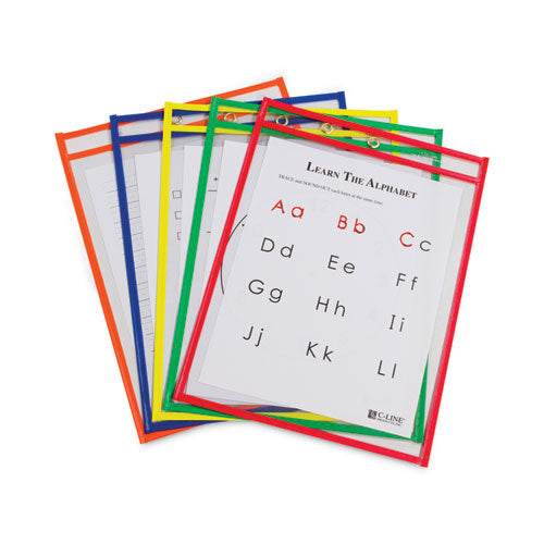 Reusable Dry Erase Pockets, 9 X 12, Assorted Primary Colors, 10/pack