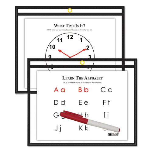 Reusable Dry Erase Pockets, 12 X 9, Black