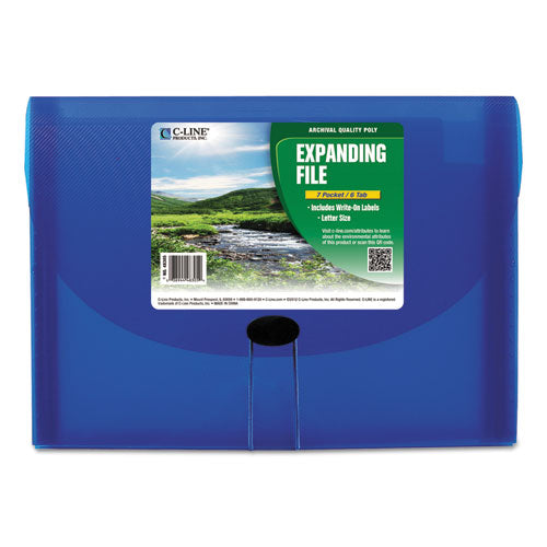 Expanding Files, 1.63" Expansion, 7 Sections, Cord/hook Closure, 1/6-cut Tabs, Letter Size, Blue