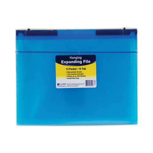 Expanding File With Hang Tabs, Pre-printed Index-tab Inserts, 12 Sections, 1" Capacity, Letter Size, 1/6-cut Tabs, Blue