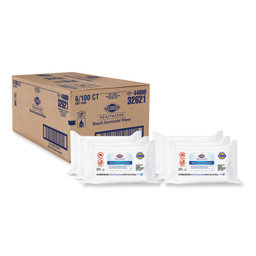Bleach Germicidal Wipes, 1-ply, 6.75 X 9, Unscented, White, 100 Wipes/flat Pack, 6 Packs/carton