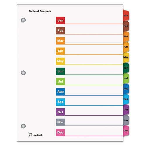 Onestep Printable Table Of Contents And Dividers, 12-tab, Jan. To Dec., 11 X 8.5, White, Assorted Tabs, 1 Set