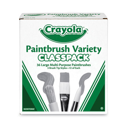 Large Variety Paint Brush Classpack, Natural; Nylon Bristles, Flat; Round Profiles, 36/set