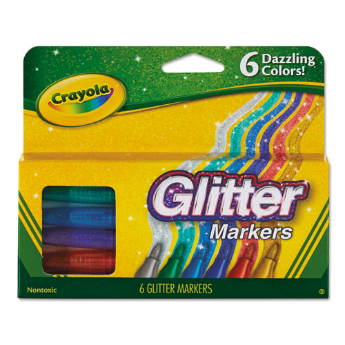 Glitter Markers, Medium Bullet Tip, Assorted Colors, 6/set