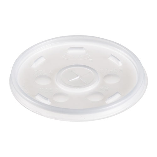 Plastic Lids For Foam Cups, Bowls And Containers, Flat With Straw Slot, Fits 6-14 Oz, Translucent, 100/pack, 10 Packs/carton