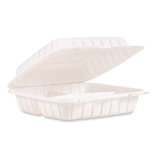 Proplanet Hinged Lid Containers, 3-compartment, 9 X 8.75 X 3, White, Plastic, 150/carton