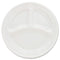 Plastic Plates, 3-compartment, 9" Dia, White, 125/pack, 4 Packs/carton