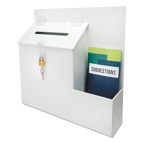 Suggestion Box Literature Holder With Locking Top, 13.75 X 3.63 X 13.94, Plastic, White