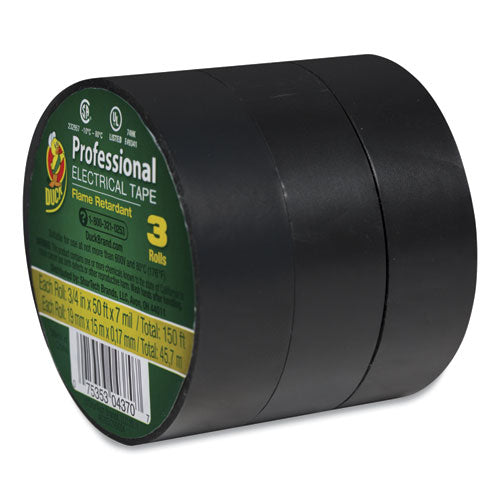 Pro Electrical Tape, 1" Core, 0.75" X 50 Ft, Black, 3/pack