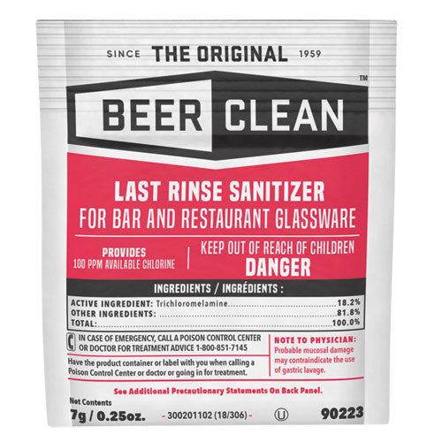 Beer Clean Last Rinse Glass Sanitizer, Powder, 0.25 Oz Packet, 100/carton