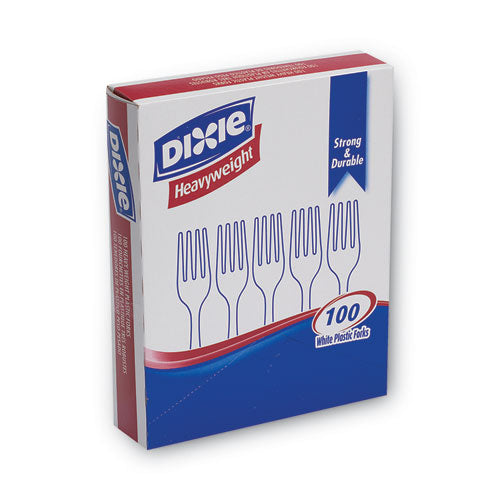 Plastic Cutlery, Heavyweight Forks, White, 100/box