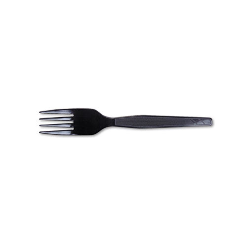 Plastic Cutlery, Heavy Mediumweight Forks, Black, 1,000/carton