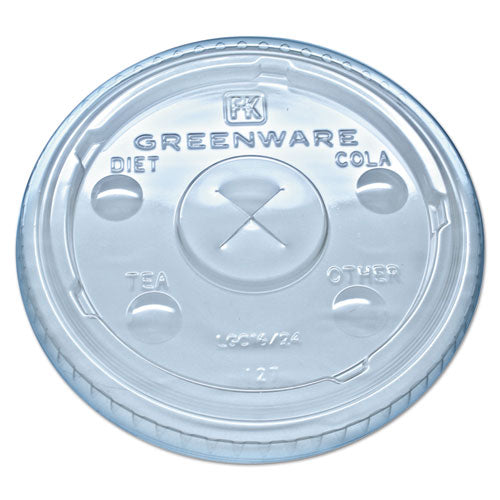 Greenware Cold Drink Lids, Fits 16 Oz, 18 Oz, 24 Oz Cups, X-slot, Clear, 1,000/carton