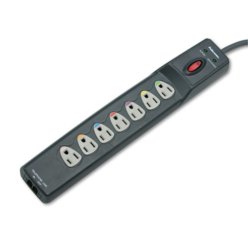 Power Guard Surge Protector, 7 Ac Outlets, 12 Ft Cord, 1,600 J, Graphite Gray