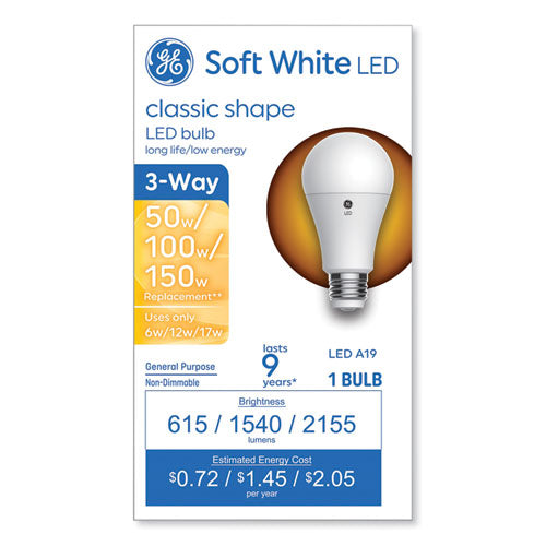 Classic Led Sw Non-dim A19 3-way Light Bulb, 6 W; 12 W; 17 W, Soft White