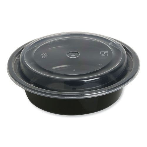 Food Container With Lid, 16 Oz, 6.29 X 6.29 X 1.96, Black/clear, Plastic, 150/carton