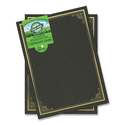 Certificate/document Cover, 9.75" X 12.5", Black With Gold Foil, 5/pack