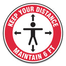 Slip-gard Social Distance Floor Signs, 17" Circle, "keep Your Distance Maintain 6 Ft", Human/arrows, Red/white, 25/pack