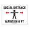 Social Distance Signs, Wall, 14 X 10, "social Distance Maintain 6 Ft", Human/arrows, White, 10/pack