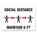 Social Distance Signs, Wall, 10 X 7, "social Distance Maintain 6 Ft", 3 Humans/arrows, White, 10/pack