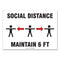 Social Distance Signs, Wall, 14 X 10, "social Distance Maintain 6 Ft", 3 Humans/arrows, White, 10/pack