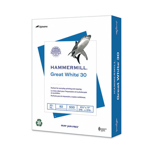 Great White 30 Recycled Print Paper, 92 Bright, 20 Lb Bond Weight, 8.5 X 11, White, 500/ream