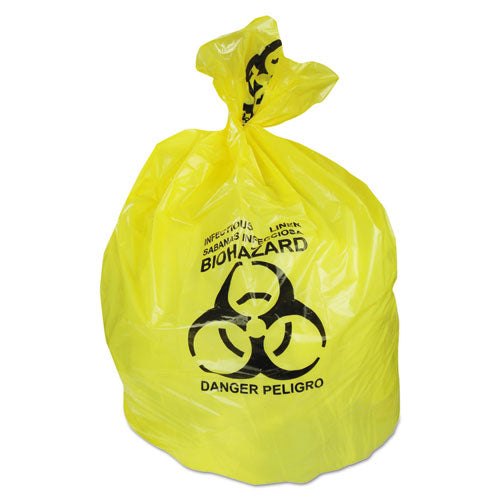 Healthcare Biohazard Printed Can Liners, 20-30 Gal, 1.3 Mil, 30" X 43", Yellow, 200/carton