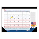 Recycled Academic Year Desk Pad Calendar, Illustrated Seasons Artwork, 22 X 17, Black Binding, 12-month (july-june): 2023-24