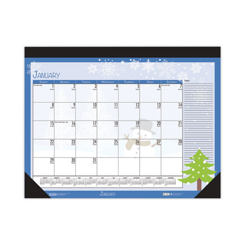 Recycled Desk Pad Calendar, Illustrated Seasons Artwork, 18.5 X 13, Black Binding/corners,12-month (jan To Dec): 2024