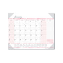 Recycled Monthly Desk Pad Calendar, Breast Cancer Awareness Artwork, 22 X 17, Black Binding/corners,12-month (jan-dec): 2024