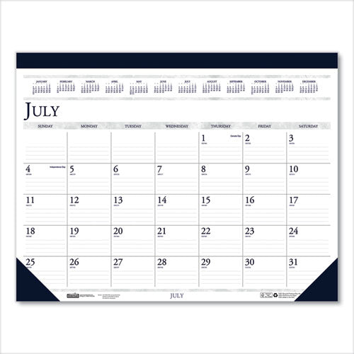 Recycled Academic Desk Pad Calendar, 22 X 17, White/blue Sheets, Blue Binding/corners, 14-month (july To Aug): 2023 To 2024