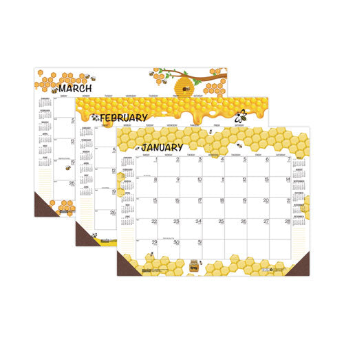 Recycled Honeycomb Desk Pad Calendar, 18.5 X 13, White/multicolor Sheets, Brown Corners, 12-month (jan To Dec): 2024