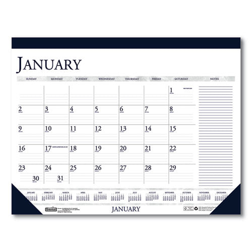 Recycled Two-color Monthly Desk Pad Calendar With Notes Section, 22 X 17, Blue Binding/corners, 12-month (jan-dec): 2024